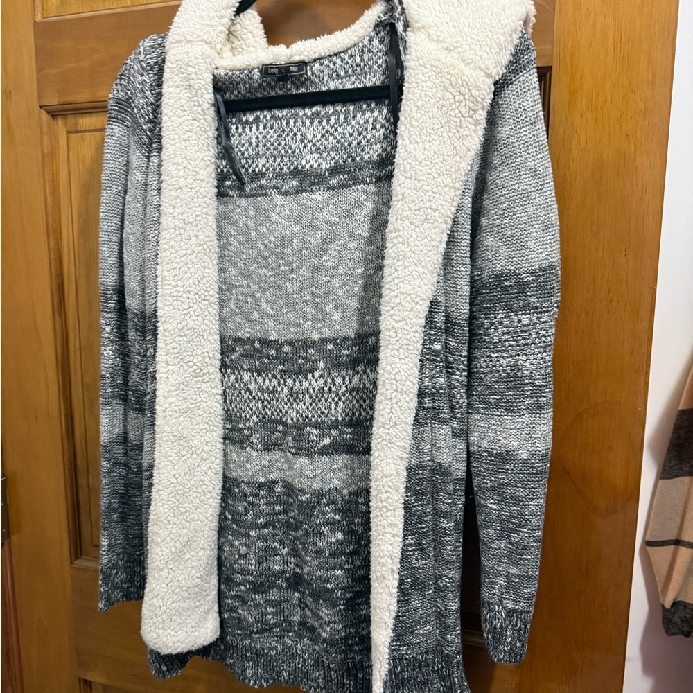 Elegant Gray and Cream Women's Cardigan